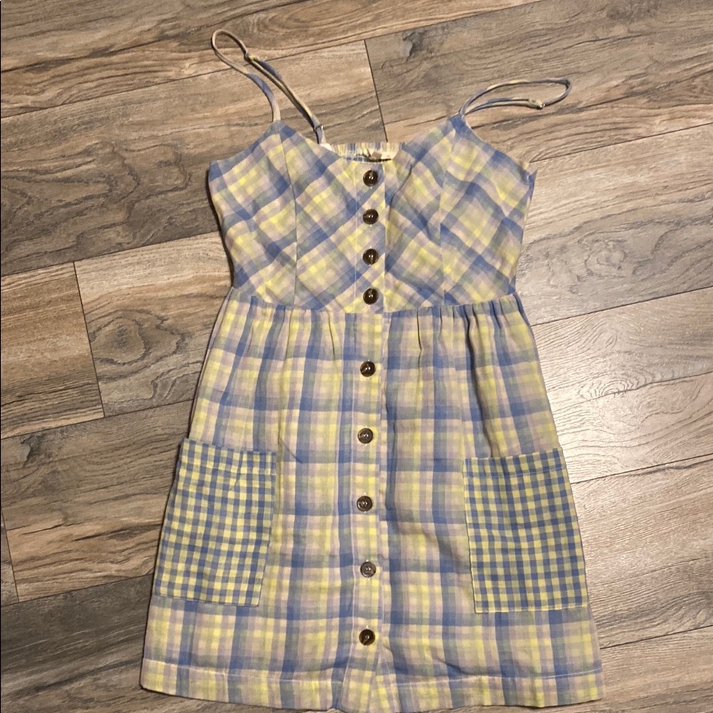 Plaid Kids Dress with Button Detail